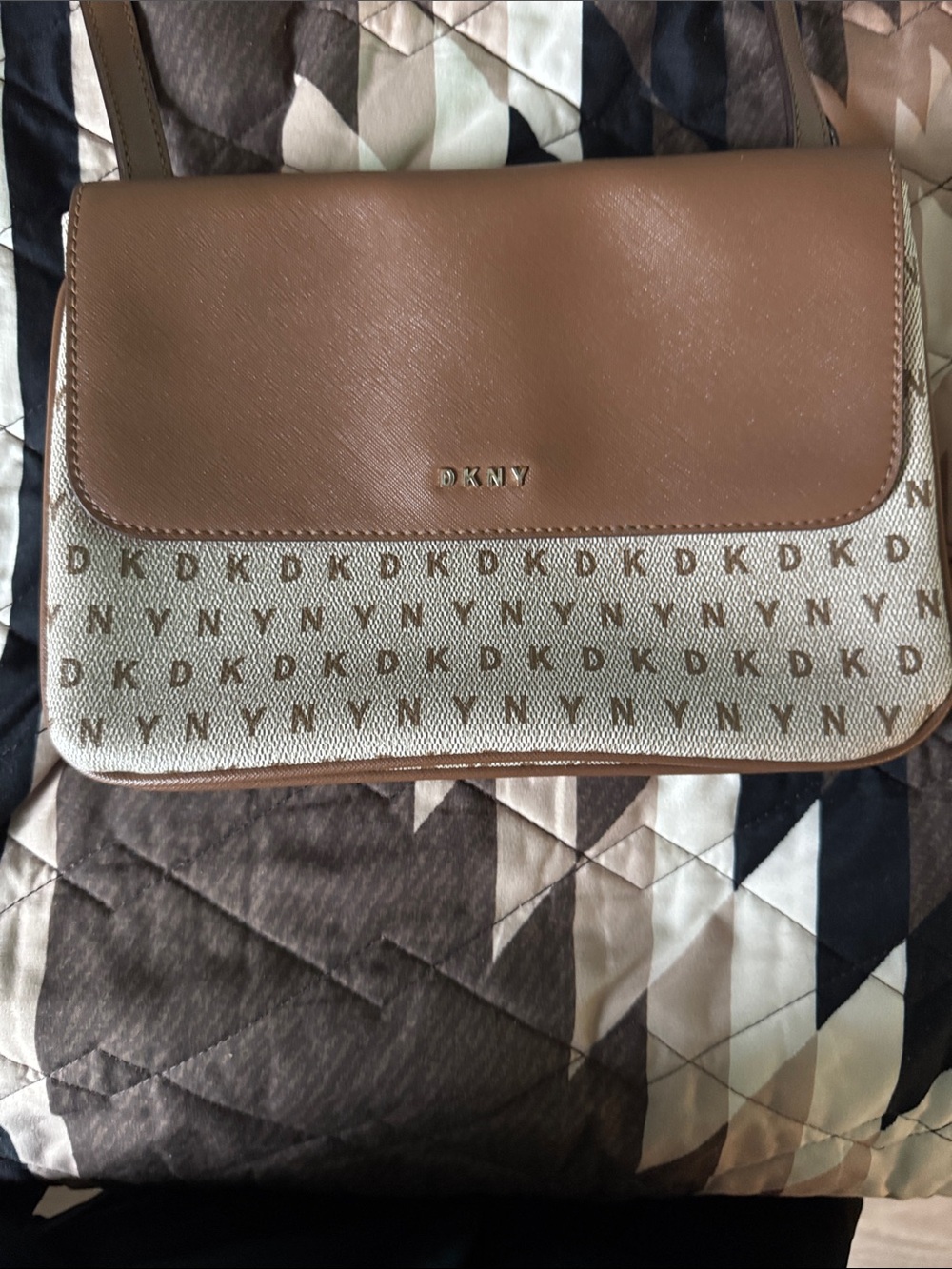 DKNY Brown and Cream Signature Crossbody Bag